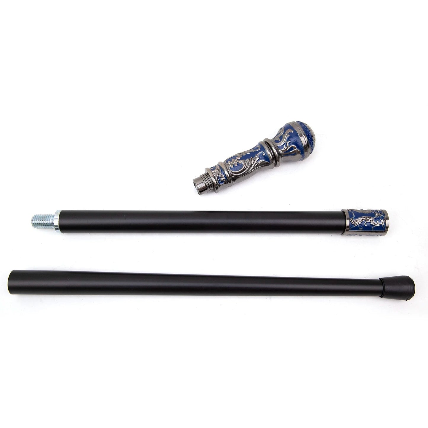 Silver Blue Luxury Round Handle  Walking Stick -PN001