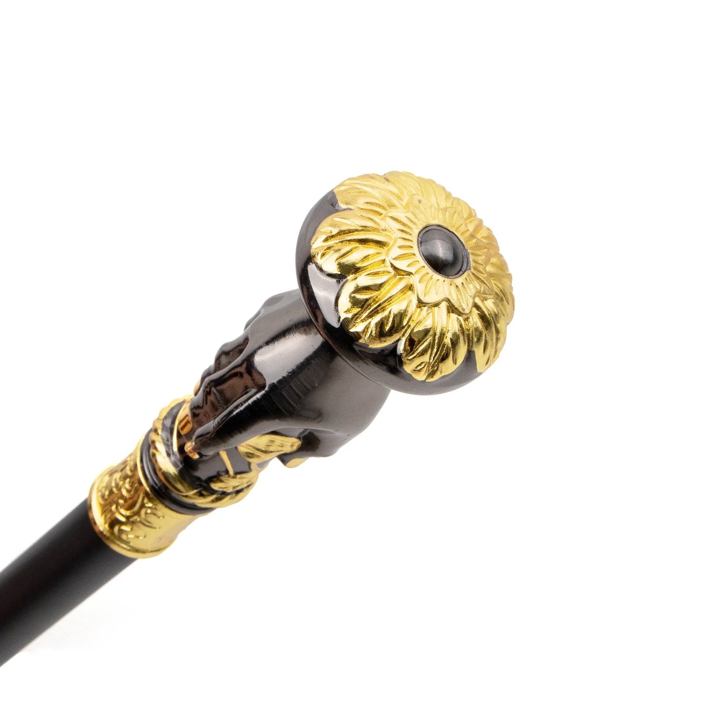 Golden Black Hand Hold Flower Walking Stick - PN005