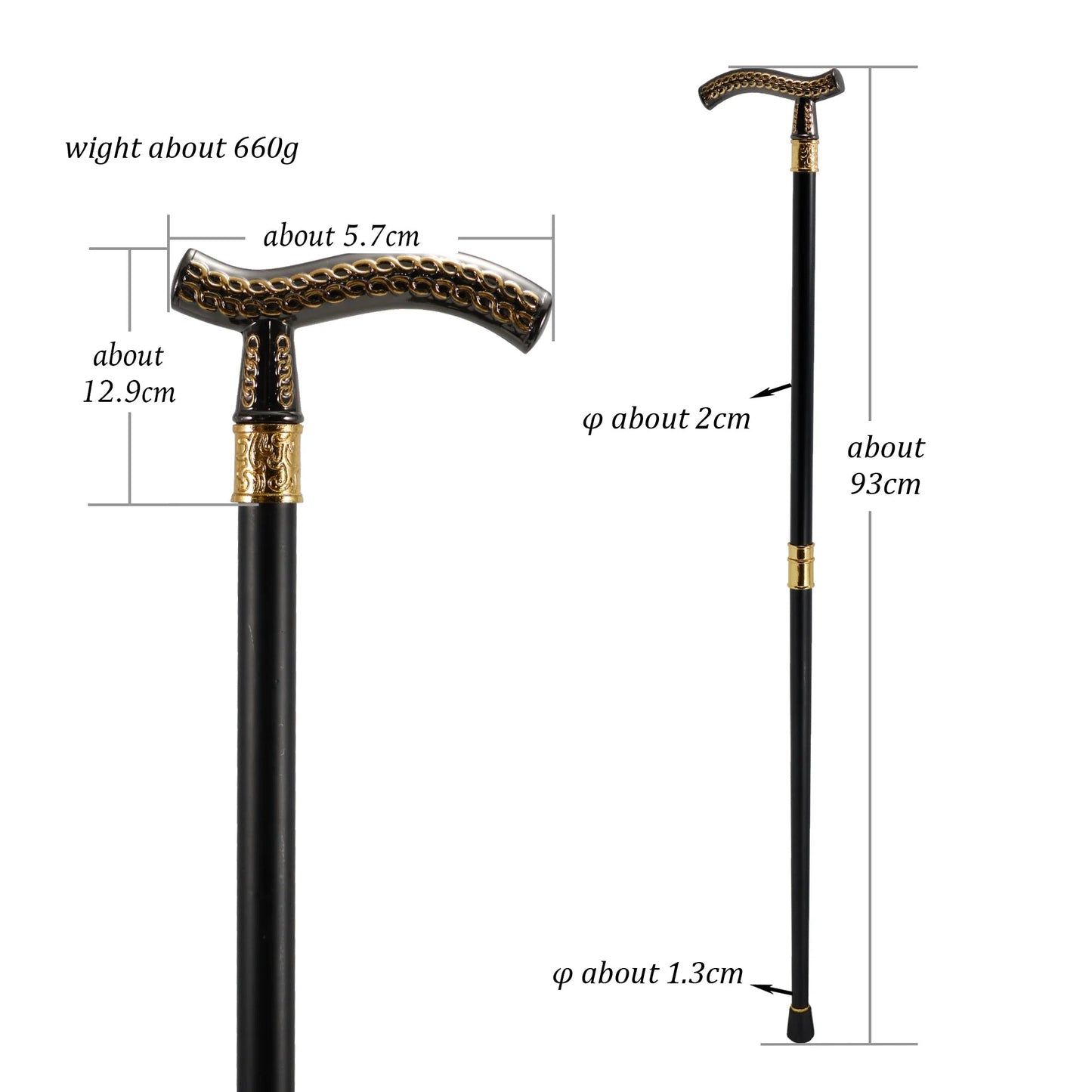 Black and Gold Wheat Head Pattern Walking Stick