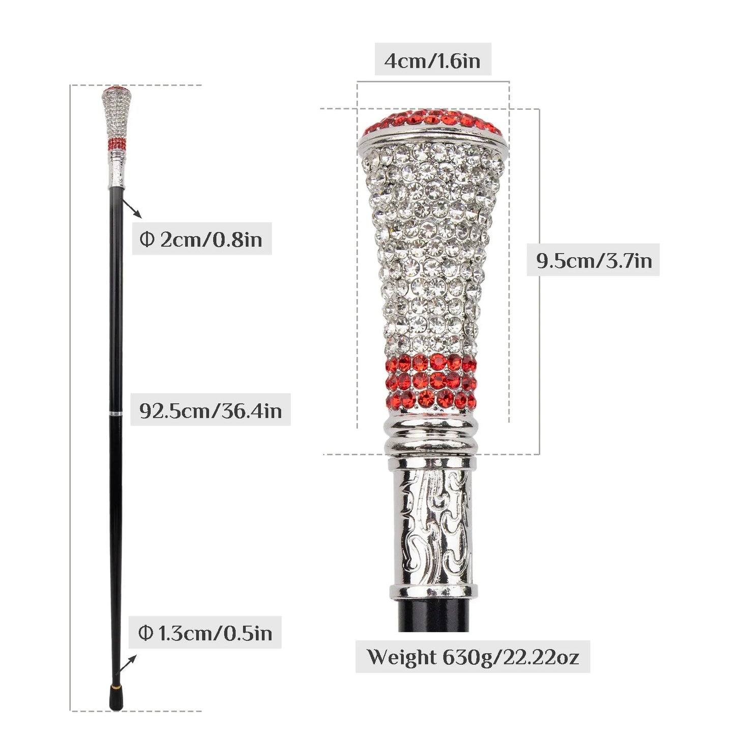 White Red Artificial Diamond Walking Stick PN014