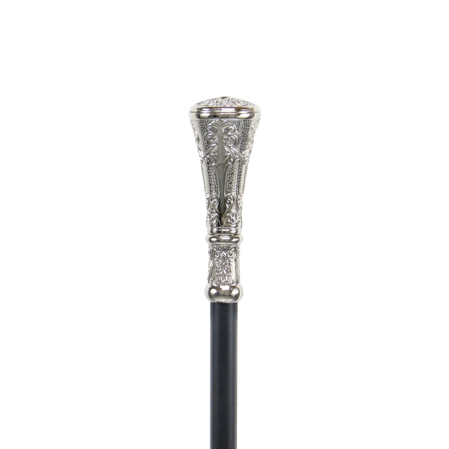 White Round Metals Carving Walking Stick