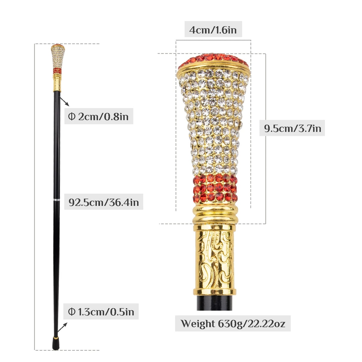 Golden Red Artificial Diamond Walking Stick PN018
