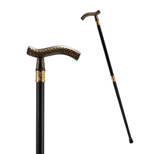 Black and Gold Wheat Head Pattern Walking Stick