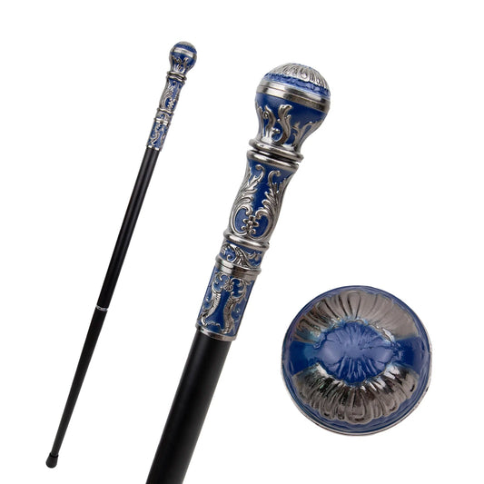 Silver Blue Luxury Round Handle  Walking Stick -PN001