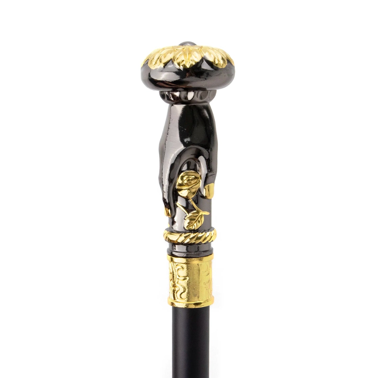 Golden Black Hand Hold Flower Walking Stick - PN005
