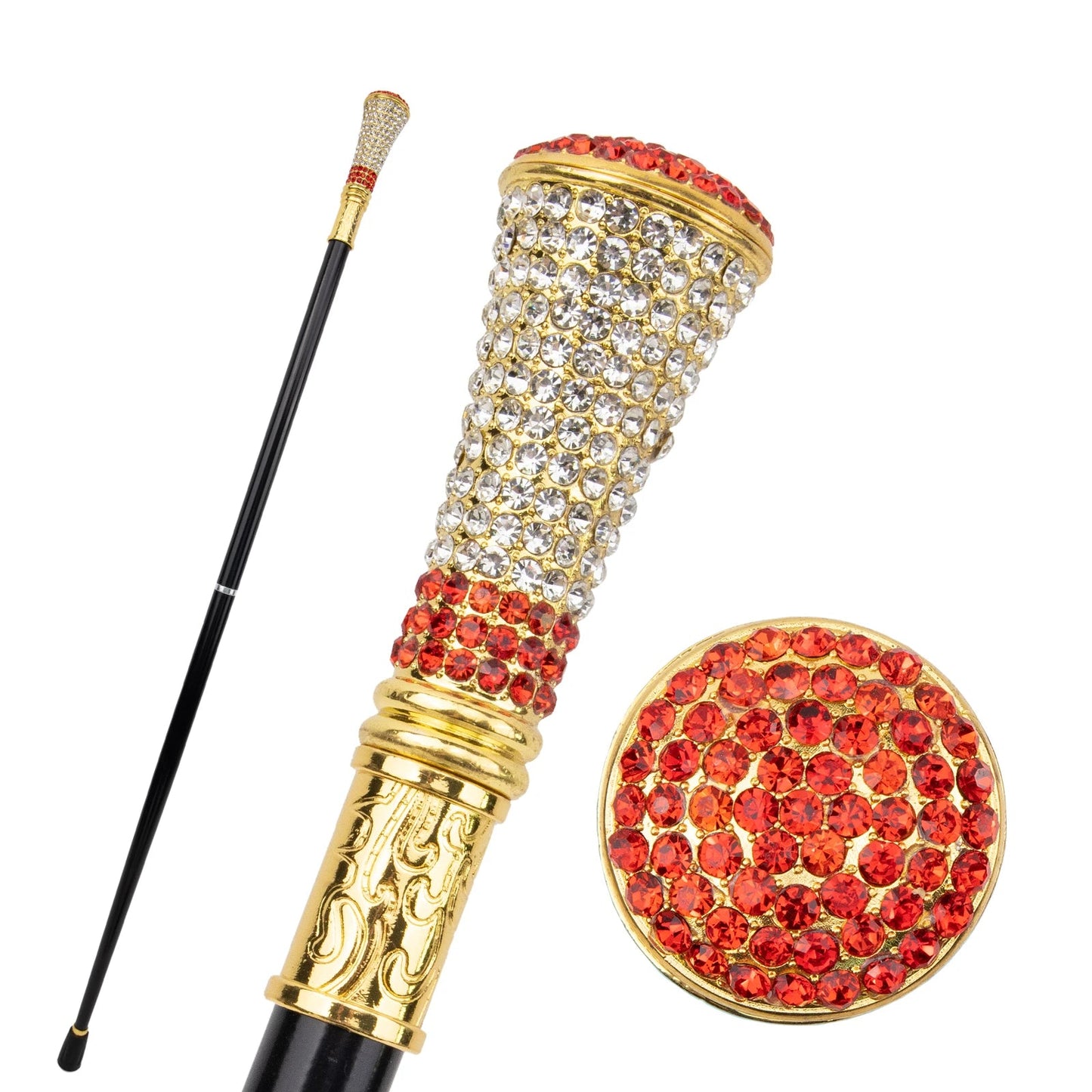 Golden Red Artificial Diamond Walking Stick PN018