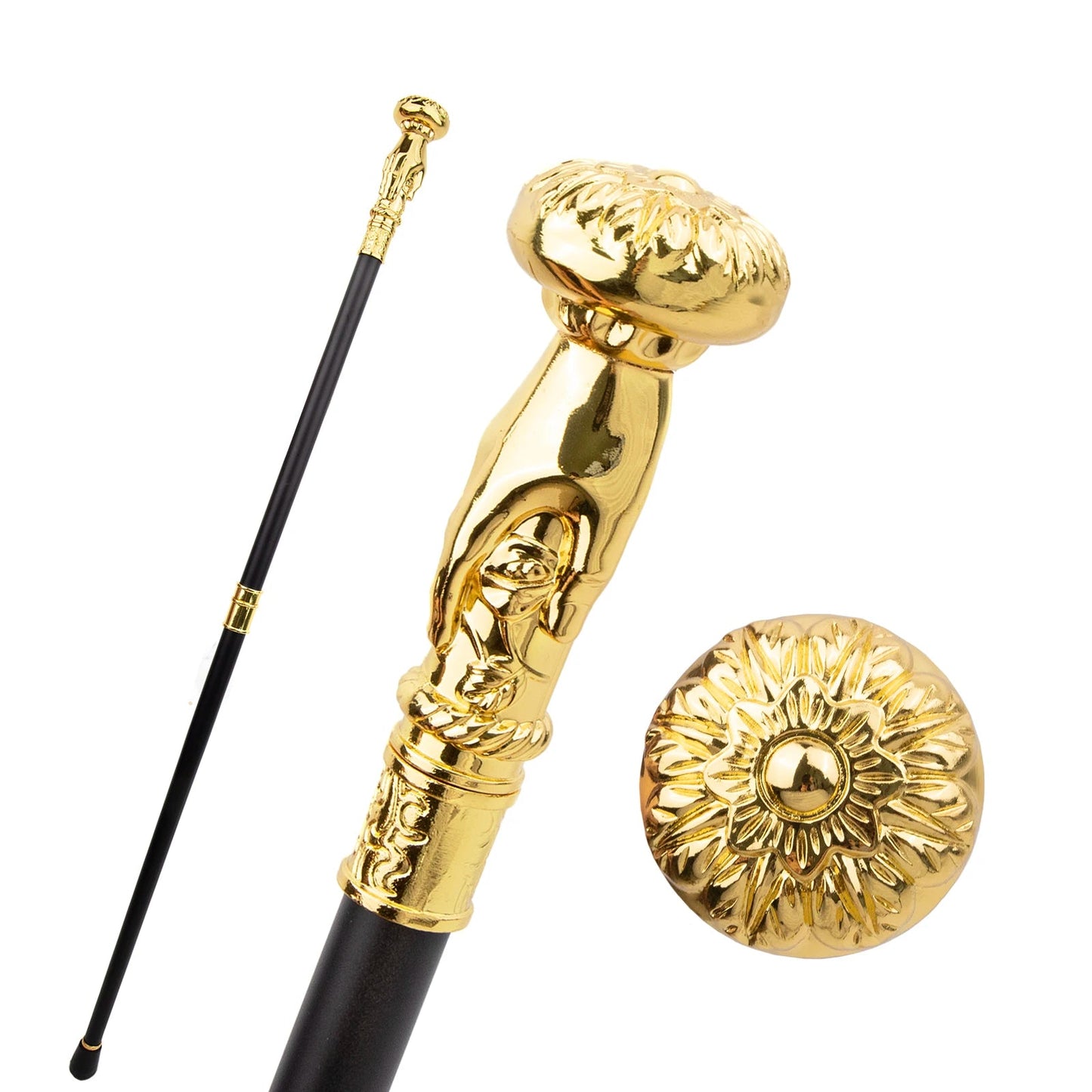 Golden Hand Hold Flower Luxury  Walking Stick - PN007