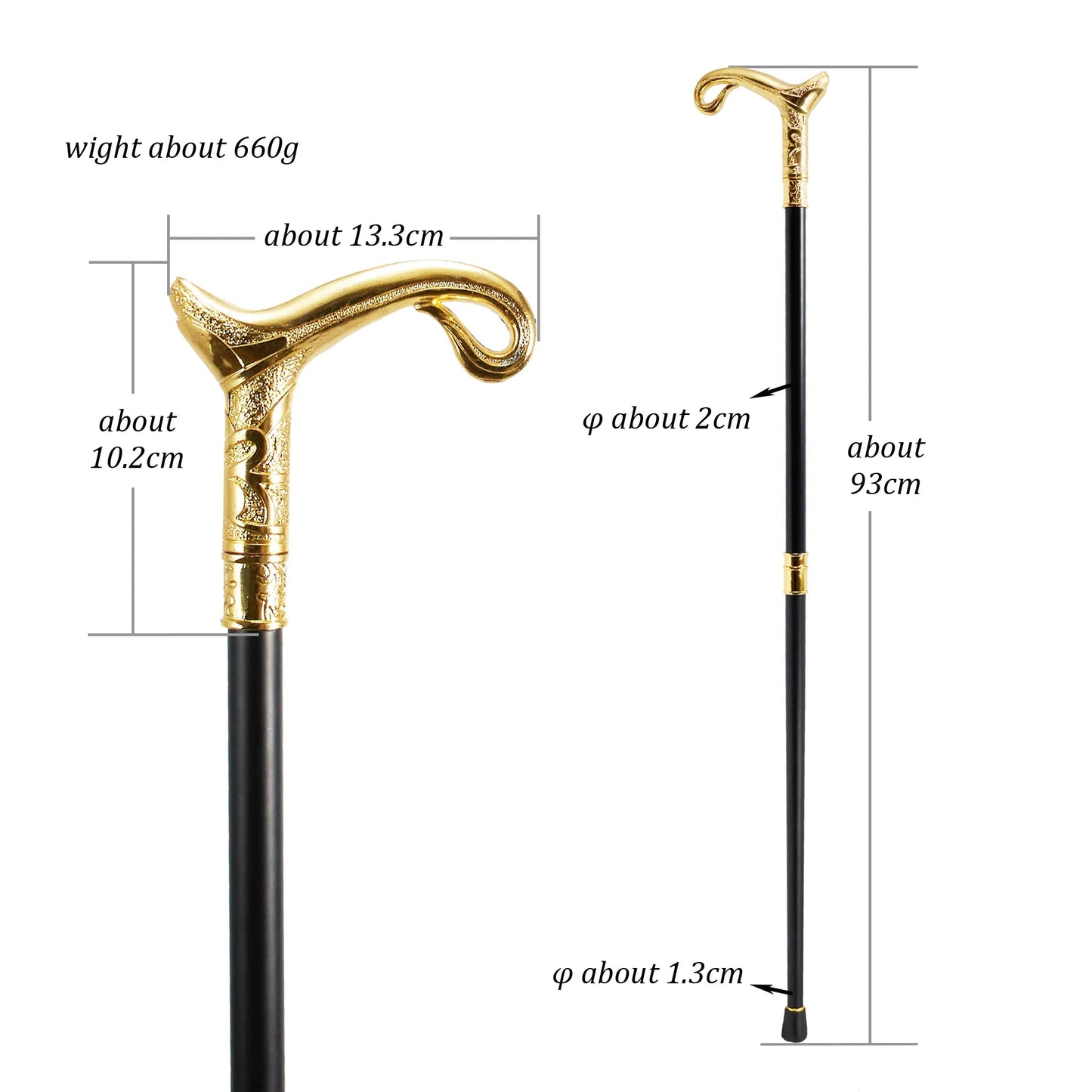 Gold Luxury Curve Line Type  Walking Stick