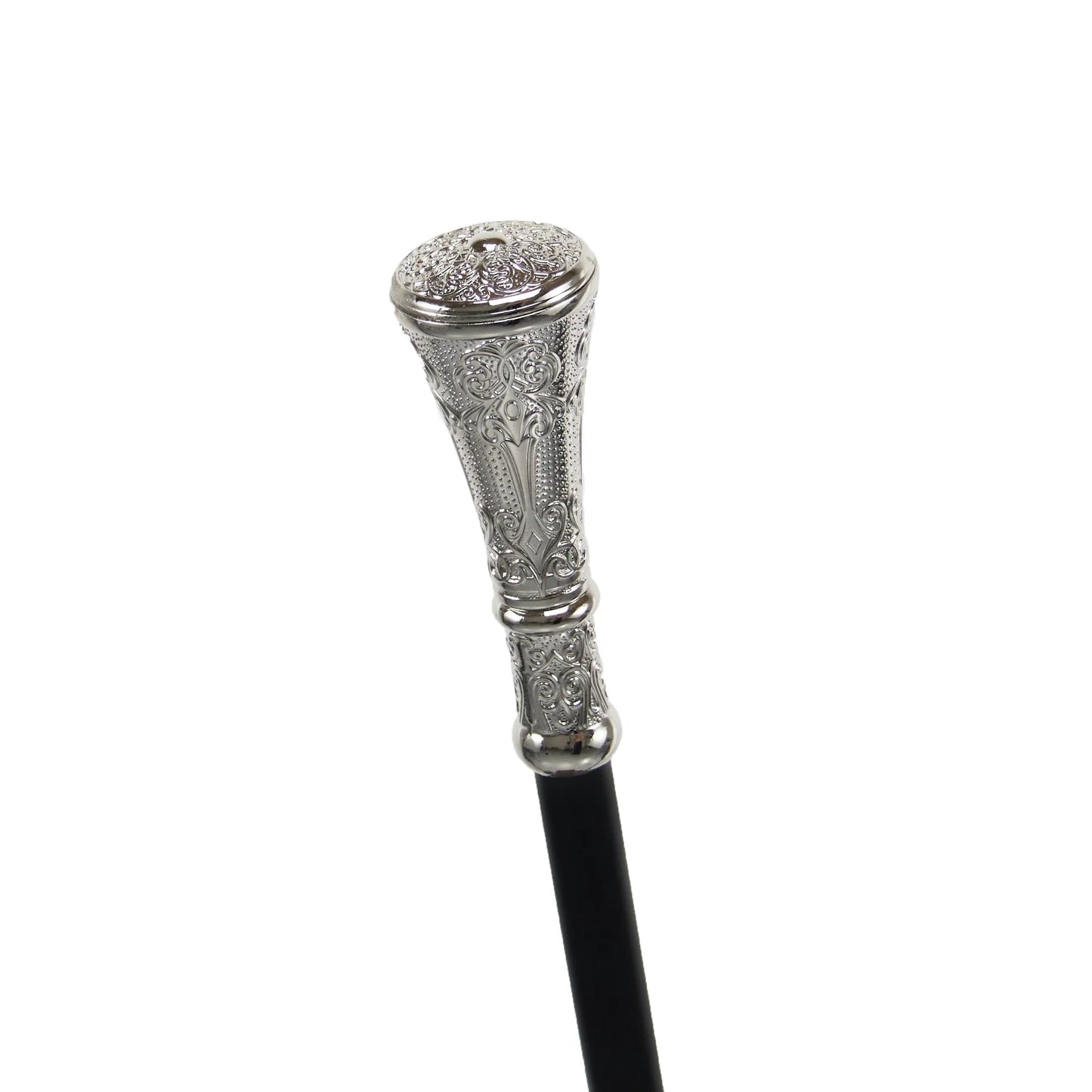White Round Metals Carving Walking Stick