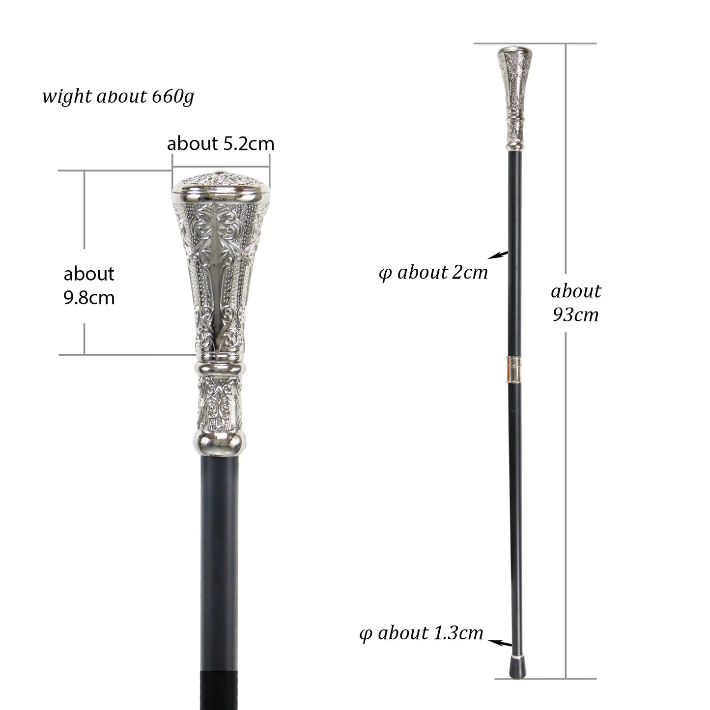 White Round Metals Carving Walking Stick
