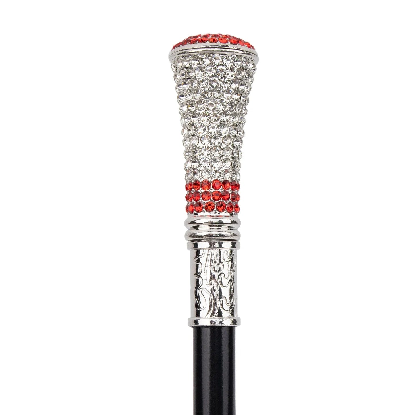 White Red Artificial Diamond Walking Stick PN014