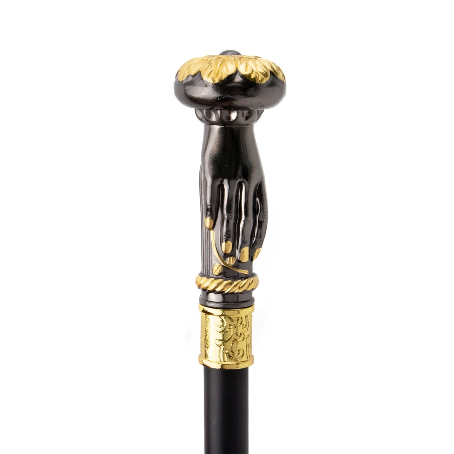 Golden Black Hand Hold Flower Walking Stick - PN005