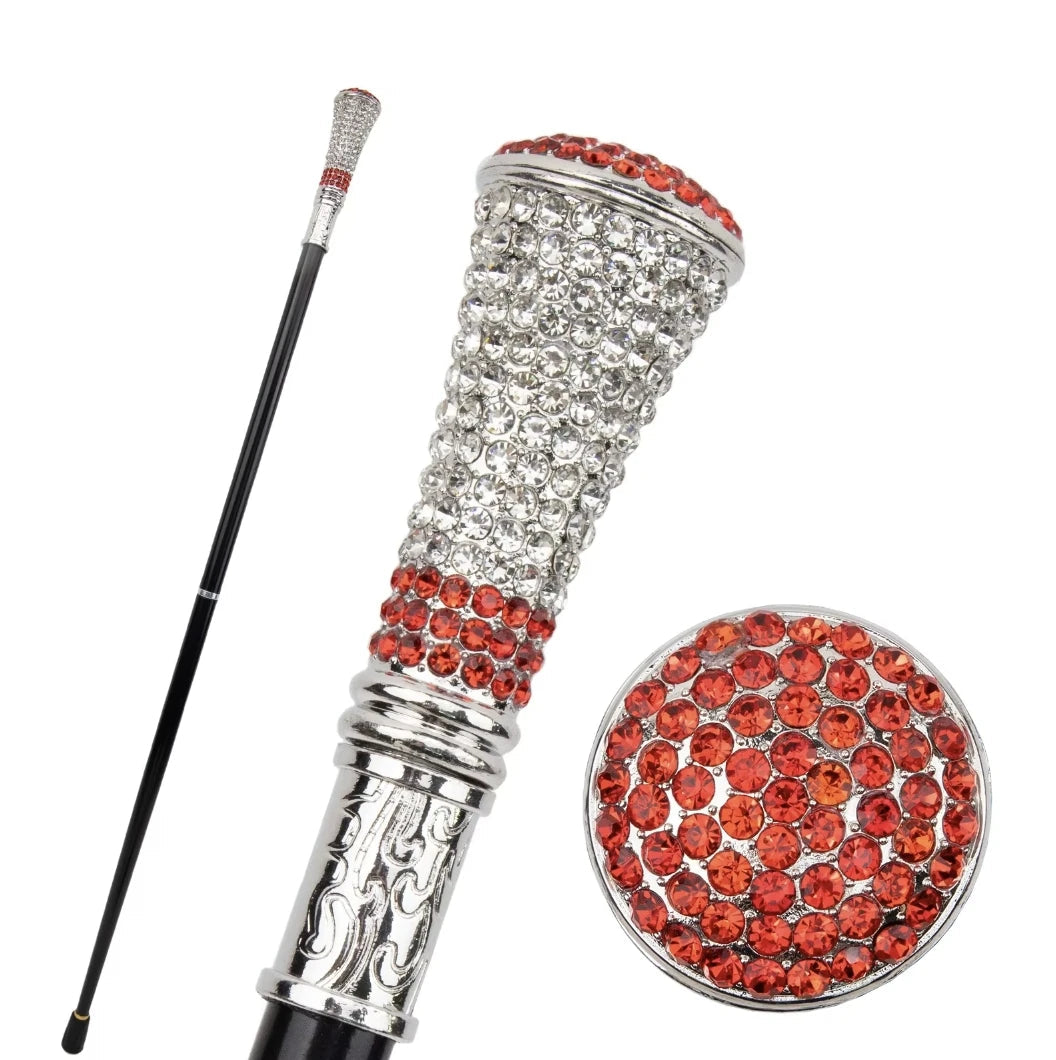 White Red Artificial Diamond Walking Stick PN014