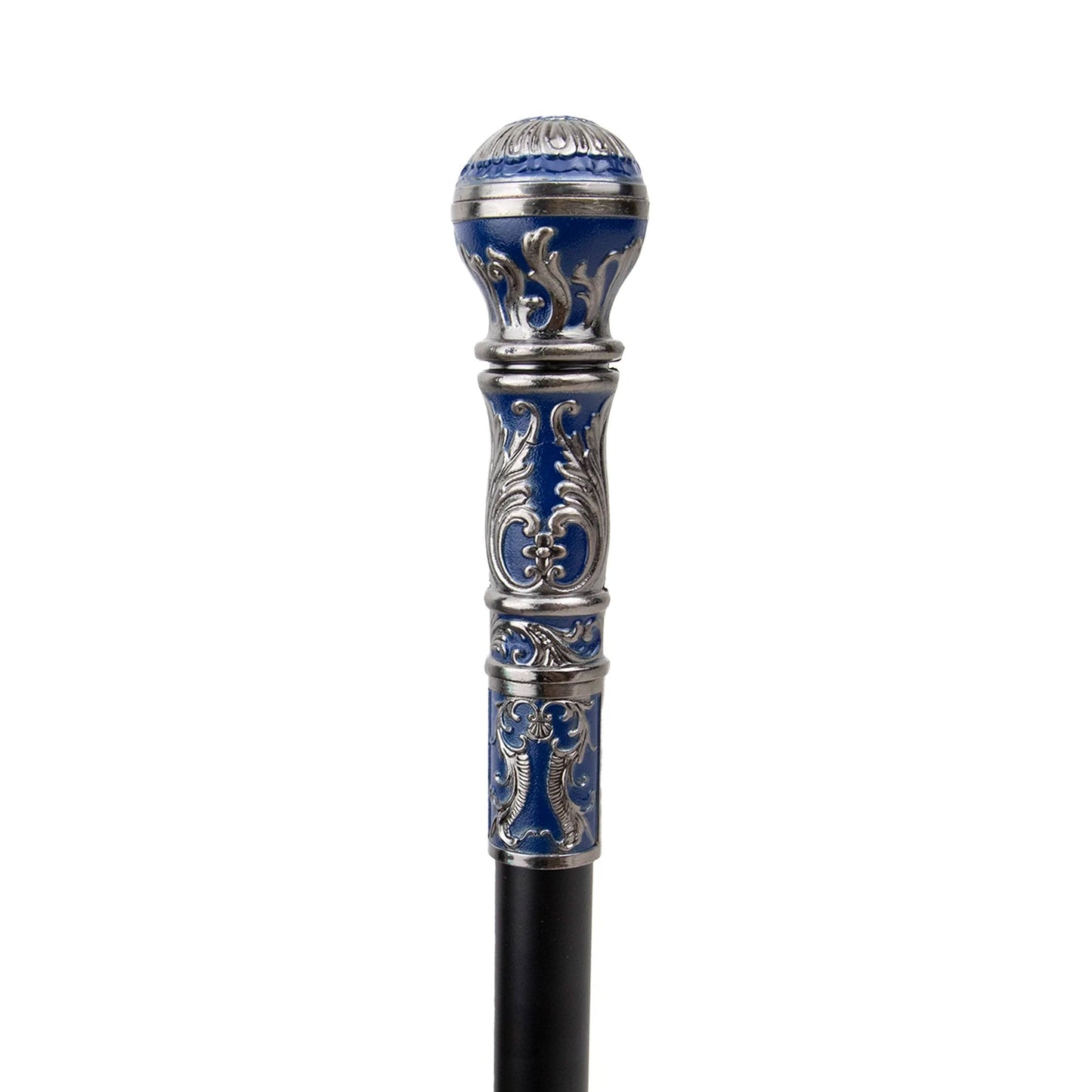 Silver Blue Luxury Round Handle  Walking Stick -PN001