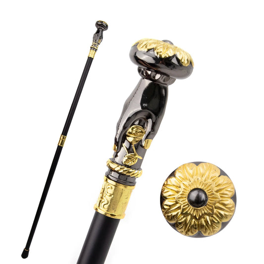 Golden Black Hand Hold Flower Walking Stick - PN005