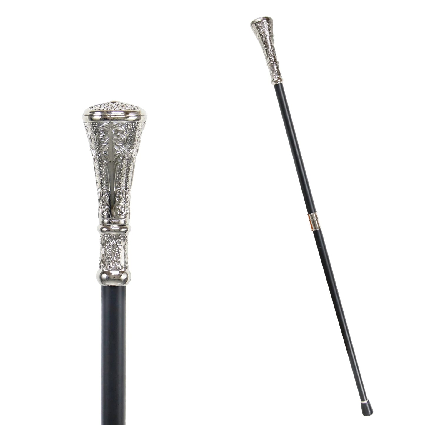 White Round Metals Carving Walking Stick