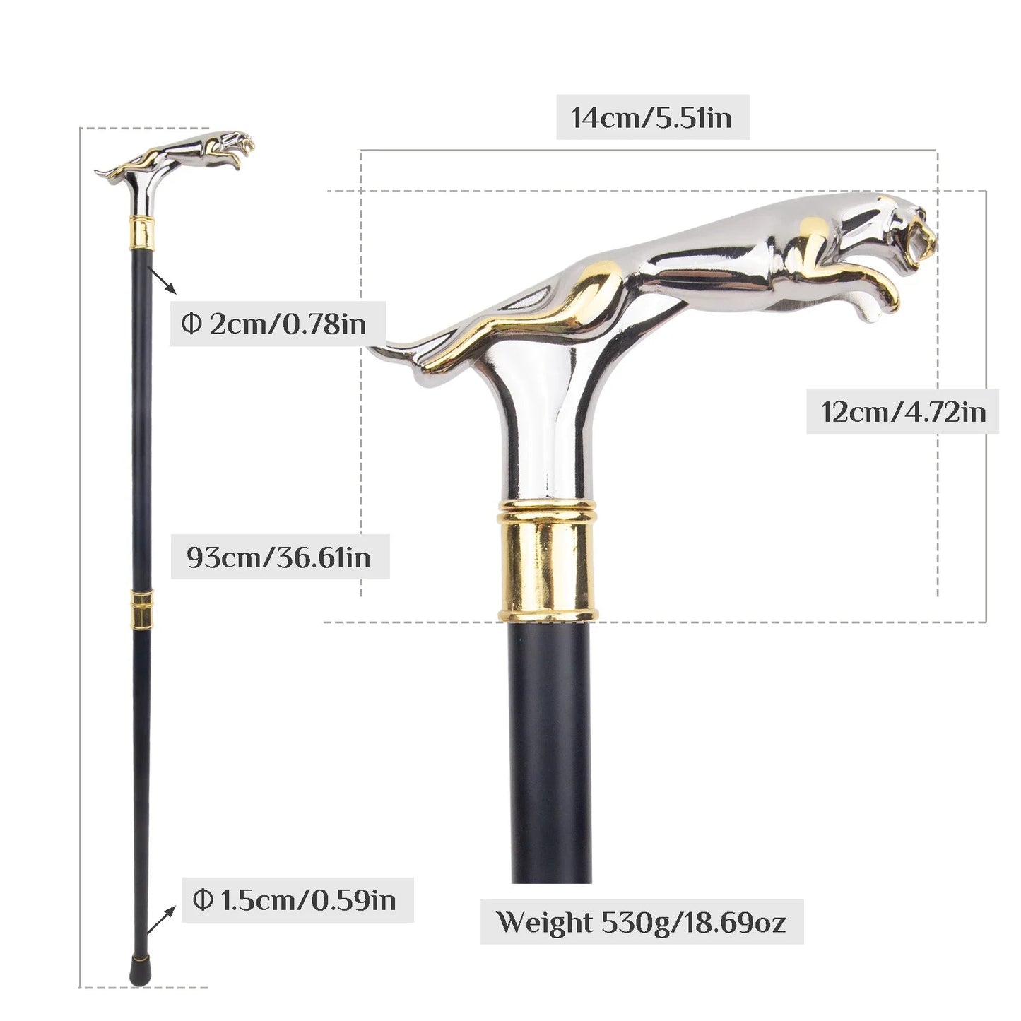 White Golden Leopard with Tail Fashion Walking Stick PN033