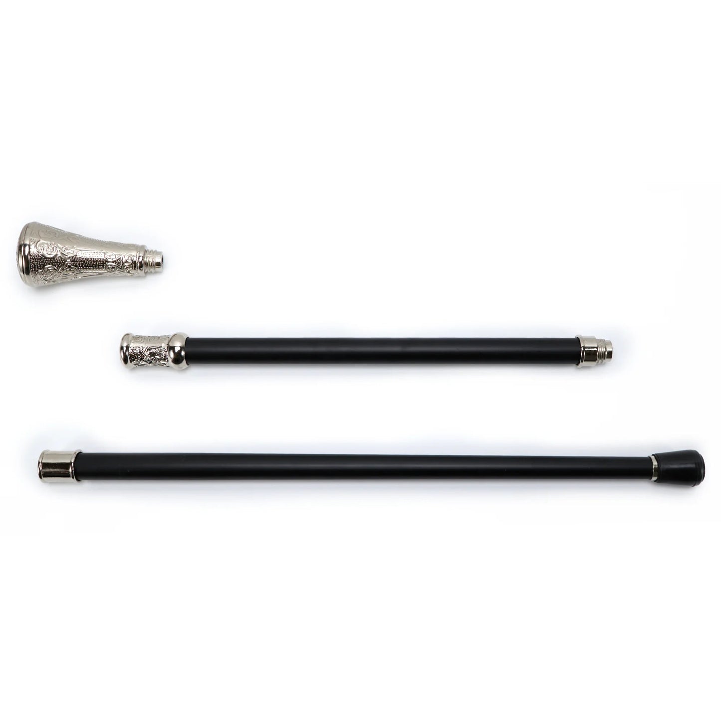 White Round Metals Carving Walking Stick