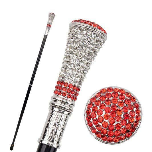 White Red Artificial Diamond Walking Stick PN014