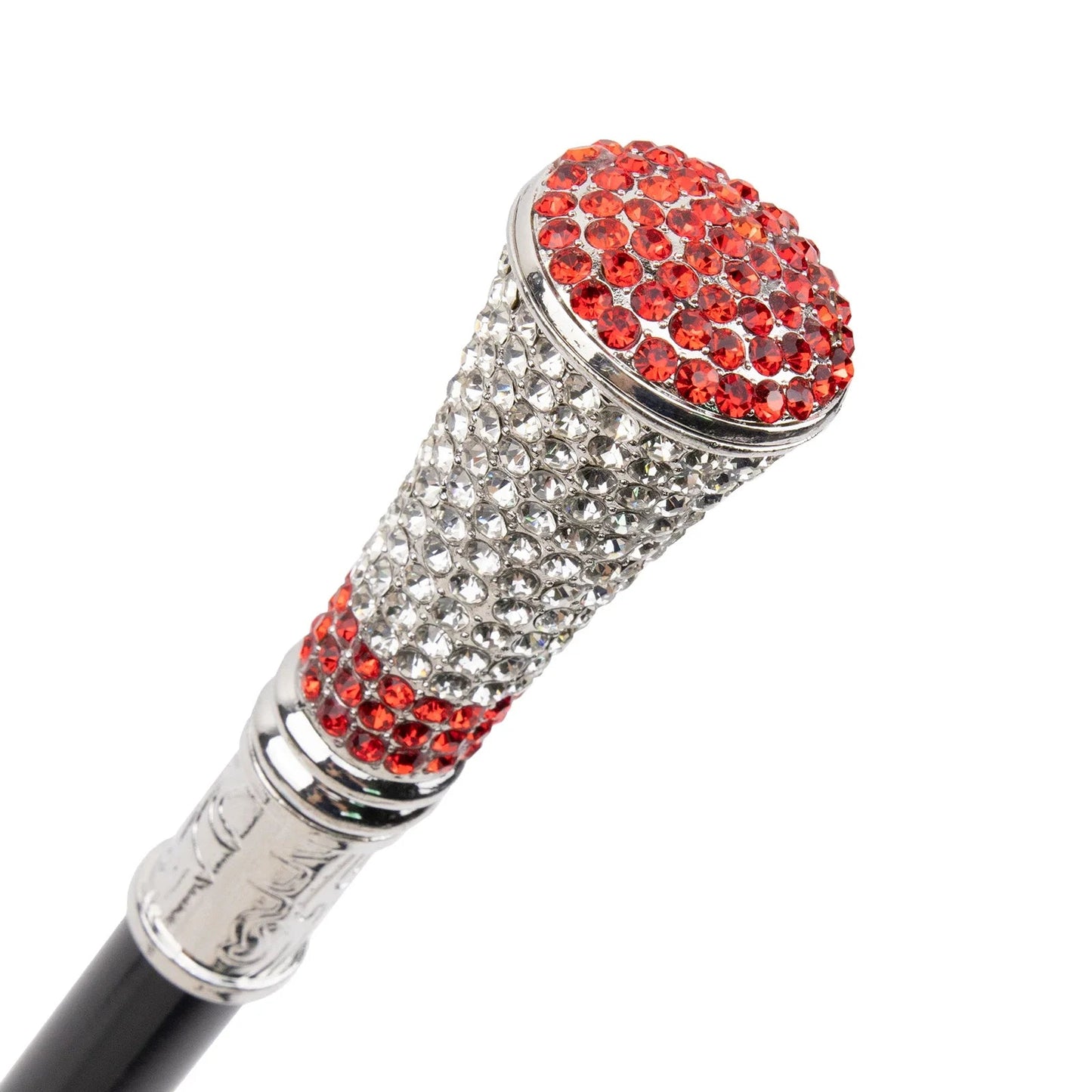 White Red Artificial Diamond Walking Stick PN014