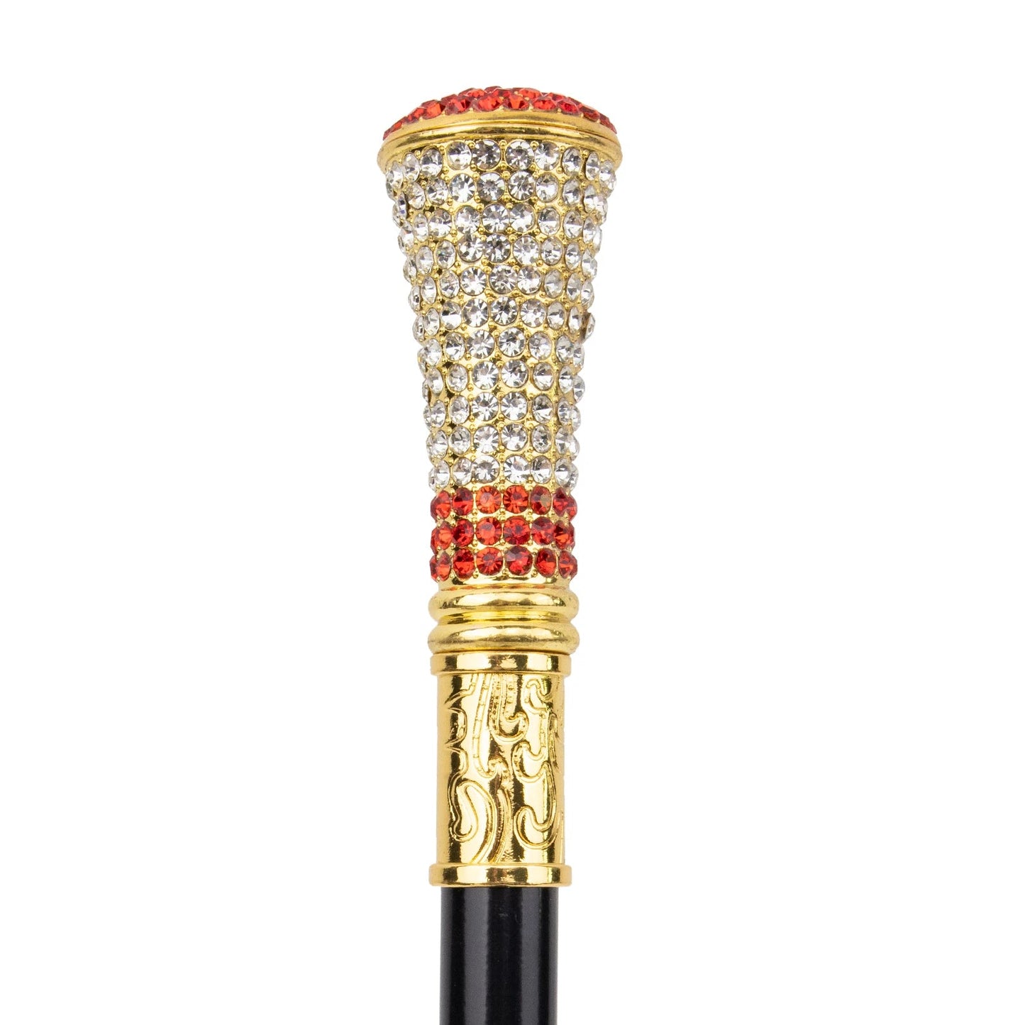 Golden Red Artificial Diamond Walking Stick PN018